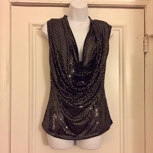 Sparkle cowl-neck draped blouse